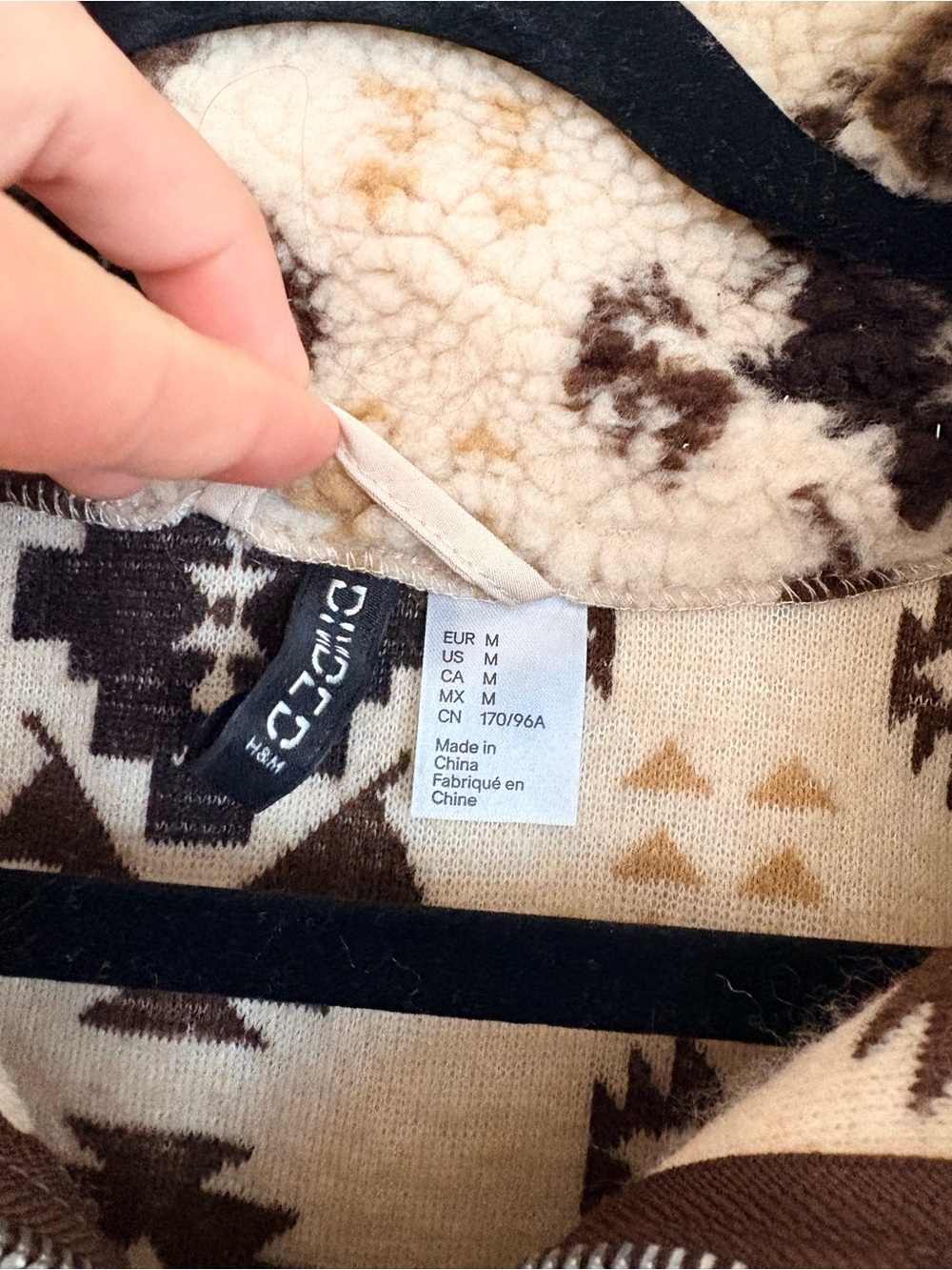 H&M Teddy Sherpa Half-Zip Pullover - Cream & Brown - Picture 2 of 9